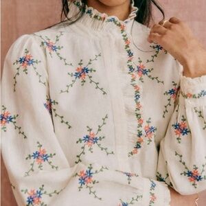 NWT Sezane Coline floral shirt ecru size 4 (36)